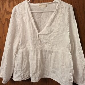 Lucky Brand White Cotton Babydoll Blouse - Size M